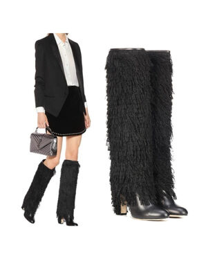 Jimmy Choo Magalie 65 Fringe Knee High Boots Black Leather Size 37